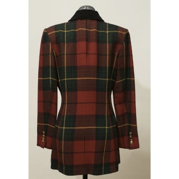 Vintage Lauren Ralph Lauren Red Green Plaid Tartan Wool Coat Jacket 10 RARE - Picture 3 of 5